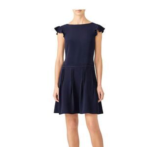 Slate & Willow Navy Pintuck Dress Ruffle Cap Sleeve Zip Back Size 4